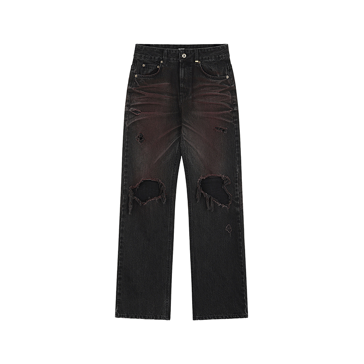 (Women) WE11DONE  Washed Distressed Zipper Black Jeans WD-DP2-24-328-W-BK