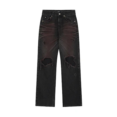 (Women) WE11DONE Washed Distressed Zipper Black Jeans WD-DP2-24-328-W-BK