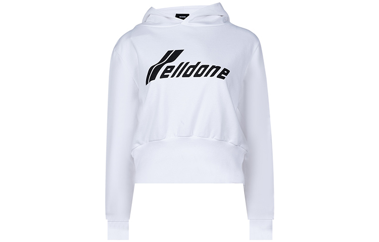 (Women) WE11DONE  White Logo Print Cropped Hoodie Long Sleeve. WD-TH3-22-865-W-WH