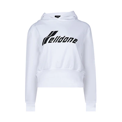 (Women) WE11DONE White Logo Print Cropped Hoodie Long Sleeve. WD-TH3-22-865-W-WH