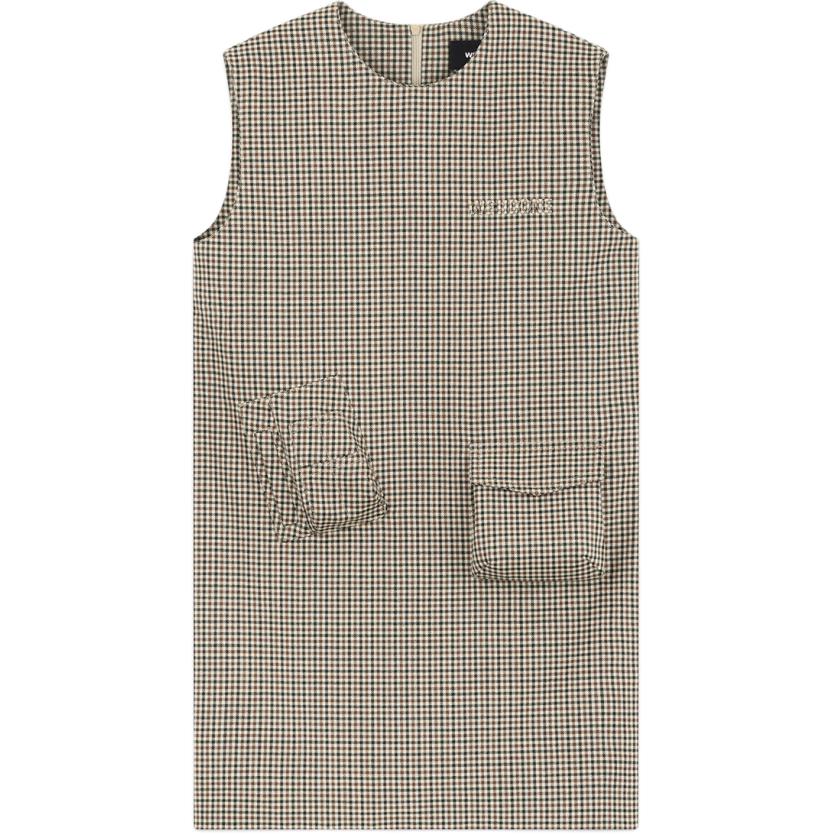 Order (Women) WE11DONE Beige Plaid Letter Mini Sleeveless Dress  Fashion WD-OP2-24-122-W-BG