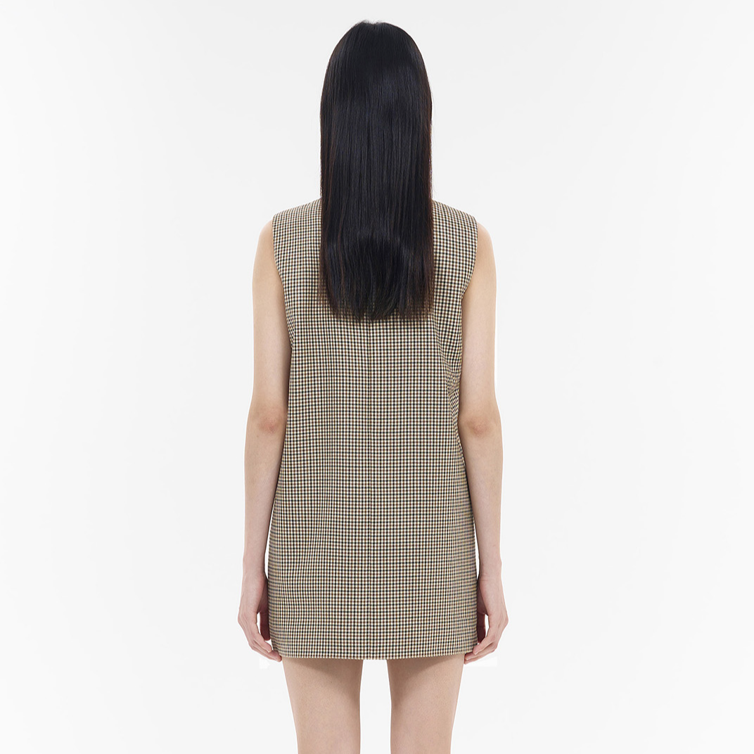 Purchase (Women) WE11DONE Beige Plaid Letter Mini Sleeveless Dress  Fashion WD-OP2-24-122-W-BG