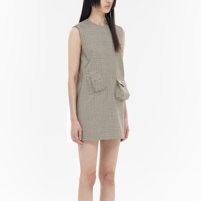 (Women) WE11DONE Beige Plaid Letter Mini Sleeveless Dress Fashion WD-OP2-24-122-W-BG Details for (Women) WE11DONE Beige Plaid Letter Mini Sleeveless Dress Fashion WD-OP2-24-122-W-BG