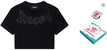 (Women) WE11DONE Black Rhinestone Slim Fit Short Sleeve T-Shirt Tee WD-TT1-24-734-W-BK (Women) WE11DONE Black Rhinestone Slim Fit Short Sleeve T-Shirt Tee WD-TT1-24-734-W-BK