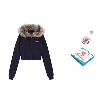 (Women) WE11DONE Cropped Zip-Up Fleece Hoodie Navy Blue Jacket. WD-TJ2-24-854-W-NV