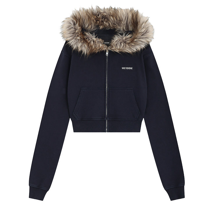 (Women) WE11DONE Cropped Zip-Up Fleece Hoodie Navy Blue  Jacket. WD-TJ2-24-854-W-NV 圖 2