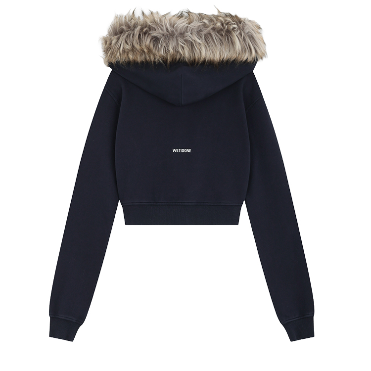 (Women) WE11DONE Cropped Zip-Up Fleece Hoodie Navy Blue  Jacket. WD-TJ2-24-854-W-NV 圖 3