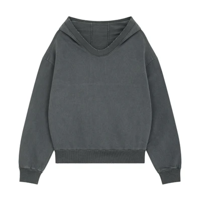 (Women) WE11DONE Distressed Oversized Hoodie Women’s Grey Long Sleeve Sweatshirt. WD-TH2-24-801-U-CH