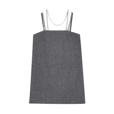 (Women) WE11DONE FW21 Grey Wool Chain Mini A-Line Sleeveless Dress. WD-OP3-21-132-W-GY