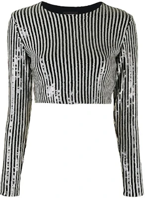 (W) WE11DONE FW21 黑色亮片條紋露腰長袖T恤 WD-BL1-21-190-W-BLACK Order (W) WE11DONE FW21 黑色亮片條紋露腰長袖T恤 WD-BL1-21-190-W-BLACK