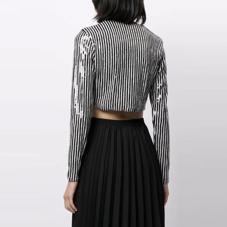 Shop (W) WE11DONE FW21 黑色亮片條紋露腰長袖T恤 WD-BL1-21-190-W-BLACK