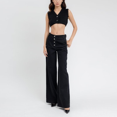 (Women) WE11DONE FW21 High-Waisted Wide-Leg Black Jeans for Women WD-DP3-21-340-W-BK Shop (Women) WE11DONE FW21 High-Waisted Wide-Leg Black Jeans for Women WD-DP3-21-340-W-BK