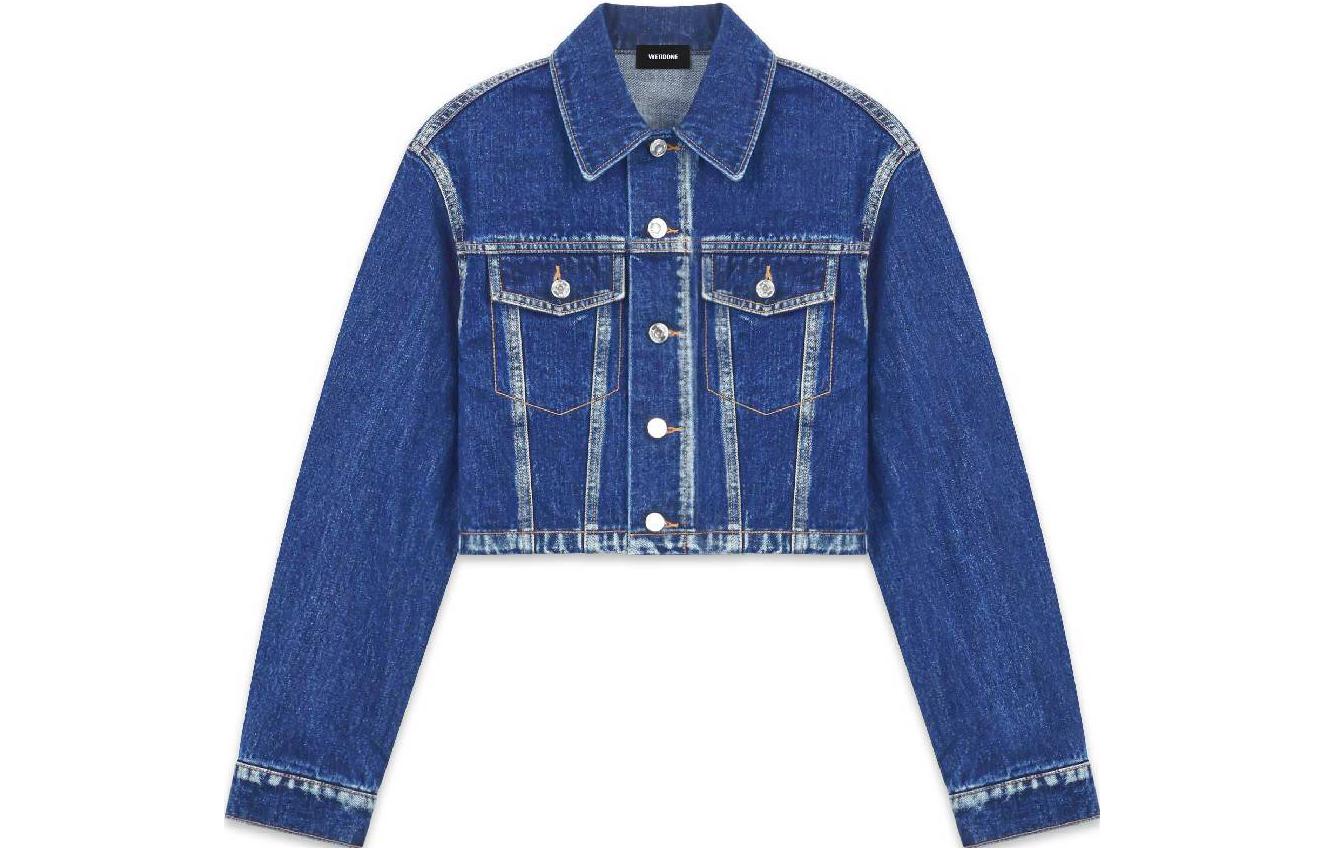 (Women) WE11DONE FW22  Blue Cropped Denim Jacket with Single Button Closure WD-DJ3-22-309-W-BL