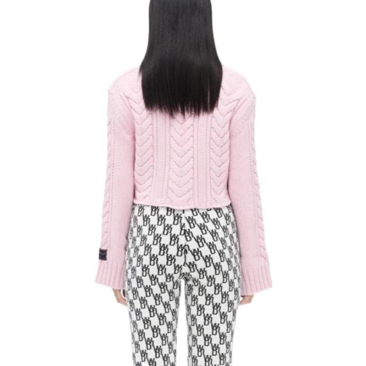 Shop (W) WE11DONE FW22 粉色V領扭結細節羊毛短款開衫毛衣. WD-KT3-22-642-W-PK