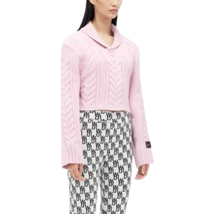 Purchase (W) WE11DONE FW22 粉色V領扭結細節羊毛短款開衫毛衣. WD-KT3-22-642-W-PK