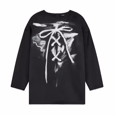 (Women) WE11DONE FW23 Black Graphic Print Oversized Long Sleeve Shirt. WD-SH3-23-184-U-BK