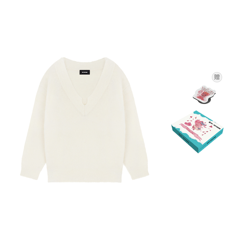 (Women) WE11DONE FW23  V-Neck Mohair Knit Sweater White WD-KT3-23-658-W-IV