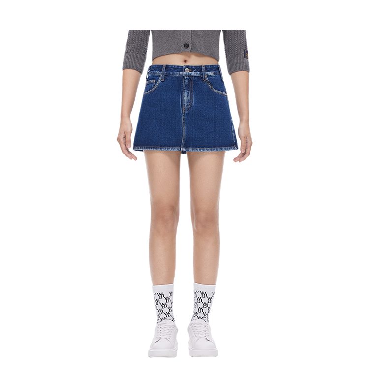 Shop (W) WE11DONE FW23 仿舊低腰迷你牛仔裙時尚款式 WD-DS3-22-372-W