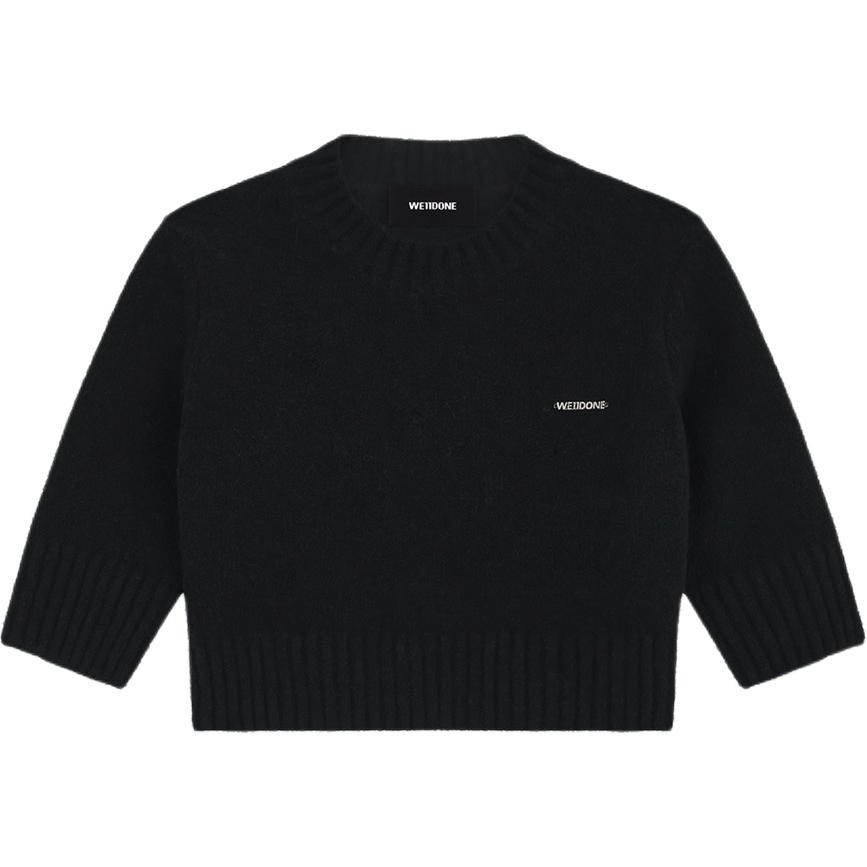 Order (W) WE11DONE FW24 黑色羅紋刺繡字母圓領毛衣 WD-KT2-24-637-W-BK