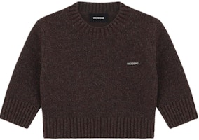 (Women) WE11DONE FW24 Brown Embroidered Ribbed Crewneck Sweater WD-KT2-24-637-W-BR (Women) WE11DONE FW24 Brown Embroidered Ribbed Crewneck Sweater WD-KT2-24-637-W-BR