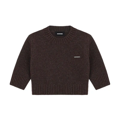 (Women) WE11DONE FW24 Brown Embroidered Ribbed Crewneck Sweater WD-KT2-24-637-W-BR