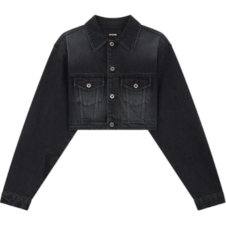 (Women) WE11DONE FW24  Cropped Faded Button-Up Long Sleeve Black Jacket. WD-DJ2-24-337-W-BK