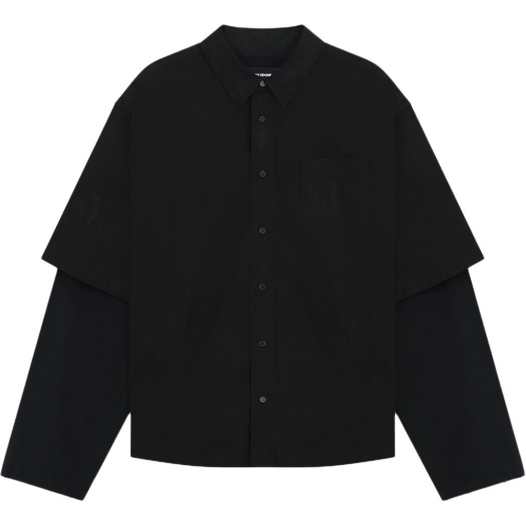 (Women) WE11DONE FW24  Layered Embroidered Applique Long Sleeve Shirt Black WD-SH2-24-146-U-BK