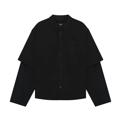 (Women) WE11DONE FW24 Layered Embroidered Applique Long Sleeve Shirt Black WD-SH2-24-146-U-BK