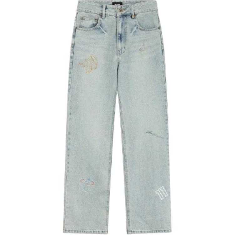 Order (W) WE11DONE FW24 淺藍直筒丹寧牛仔褲帶水鑽拉鍊. WD-DP2-24-343-W-SK