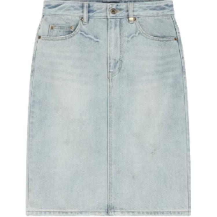 Order (Women) WE11DONE FW24  Washed Denim Midi Skirt with Zipper Closure Light Blue WD-DS2-24-372-W-SK