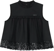(Women) WE11DONE FW24 Black Lace Ruffle Sleeveless Blouse Crew Neck Top WD-BL2-24-140-W-BK (Women) WE11DONE FW24 Black Lace Ruffle Sleeveless Blouse Crew Neck Top WD-BL2-24-140-W-BK