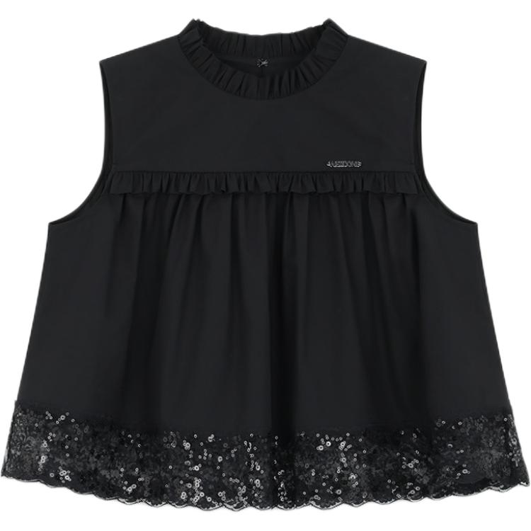 (Women) WE11DONE FW24 Black Lace Ruffle Sleeveless Blouse  Crew Neck Top WD-BL2-24-140-W-BK 圖 2