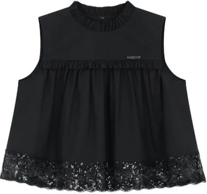 (W) WE11DONE FW24 Atasan Tanpa Lengan Hitam Ruffle Lace Leher Crew WD-BL2-24-140-W-BK Order (W) WE11DONE FW24 Atasan Tanpa Lengan Hitam Ruffle Lace Leher Crew WD-BL2-24-140-W-BK