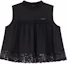 Order (W) WE11DONE FW24 Atasan Tanpa Lengan Hitam Ruffle Lace Leher Crew WD-BL2-24-140-W-BK