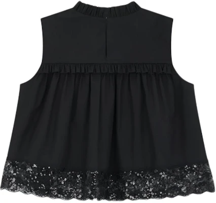 (W) WE11DONE FW24 Atasan Tanpa Lengan Hitam Ruffle Lace Leher Crew WD-BL2-24-140-W-BK Lookbook (W) WE11DONE FW24 Atasan Tanpa Lengan Hitam Ruffle Lace Leher Crew WD-BL2-24-140-W-BK