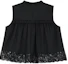Lookbook (W) WE11DONE FW24 Atasan Tanpa Lengan Hitam Ruffle Lace Leher Crew WD-BL2-24-140-W-BK