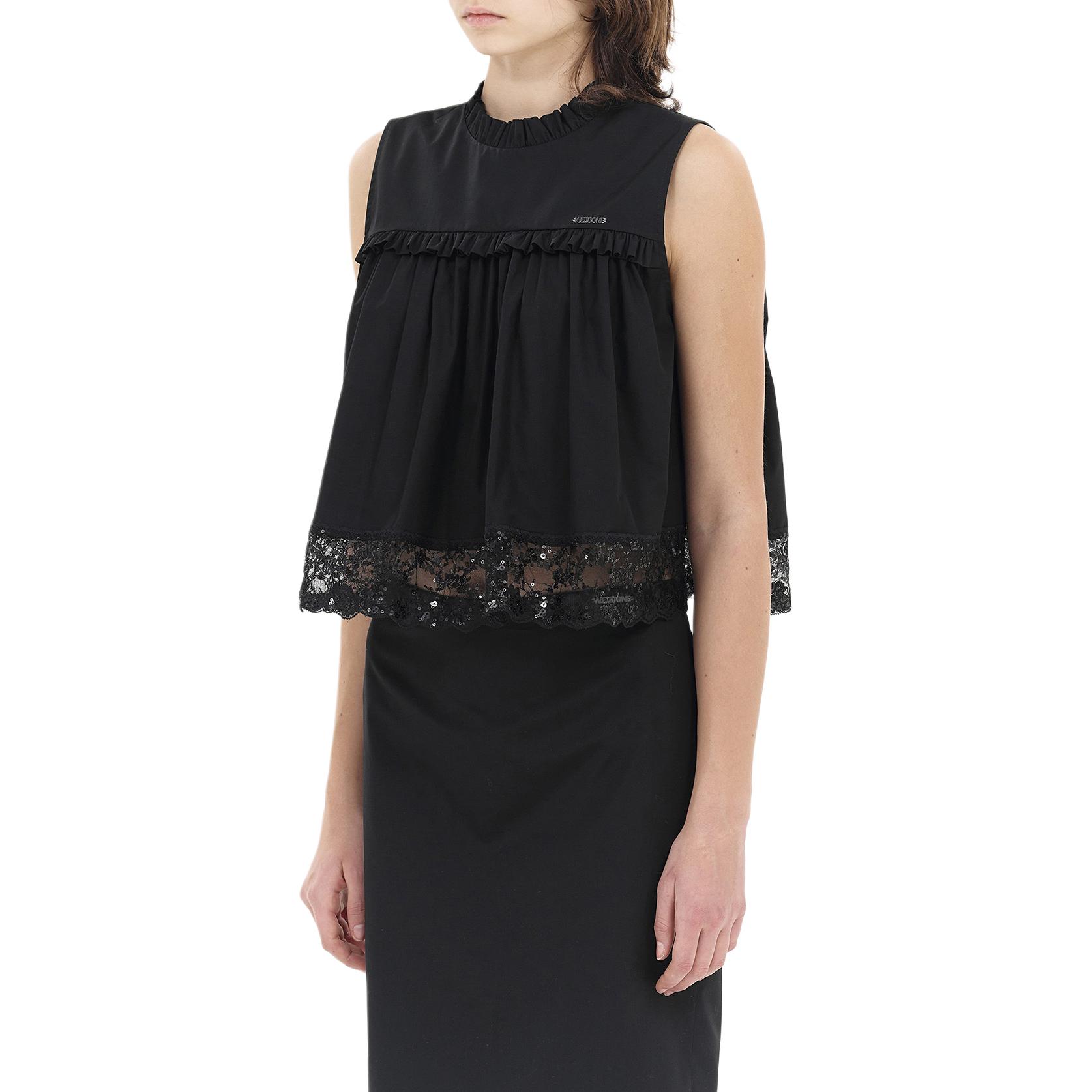 (Women) WE11DONE FW24 Black Lace Ruffle Sleeveless Blouse  Crew Neck Top WD-BL2-24-140-W-BK 圖 4