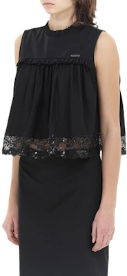 (W) WE11DONE FW24 Atasan Tanpa Lengan Hitam Ruffle Lace Leher Crew WD-BL2-24-140-W-BK Shop (W) WE11DONE FW24 Atasan Tanpa Lengan Hitam Ruffle Lace Leher Crew WD-BL2-24-140-W-BK