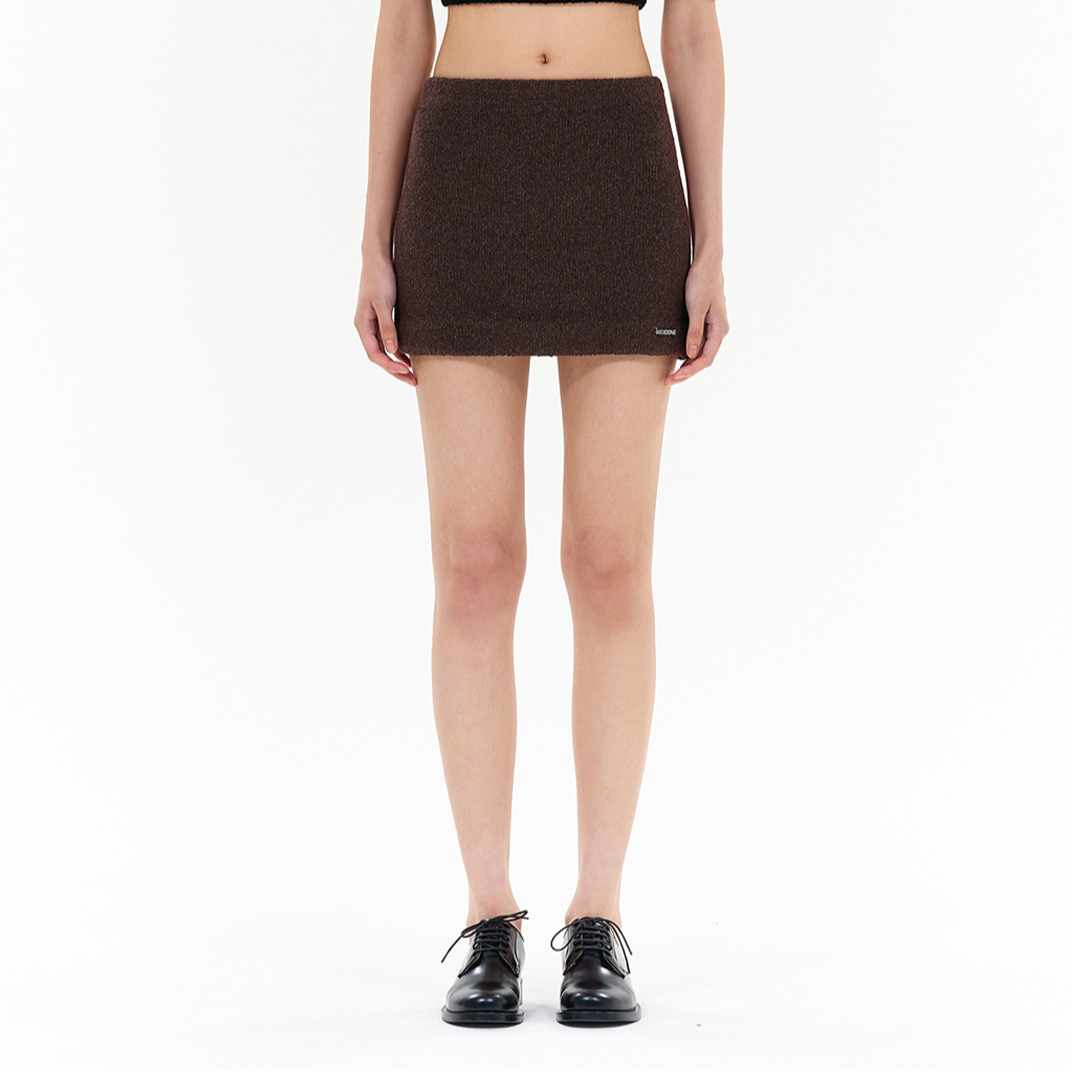 Shop (Women) WE11DONE FW24 Circle Knit Mini Skirt with Crystal Logo Brown (). WD-KS2-24-635-W-BR