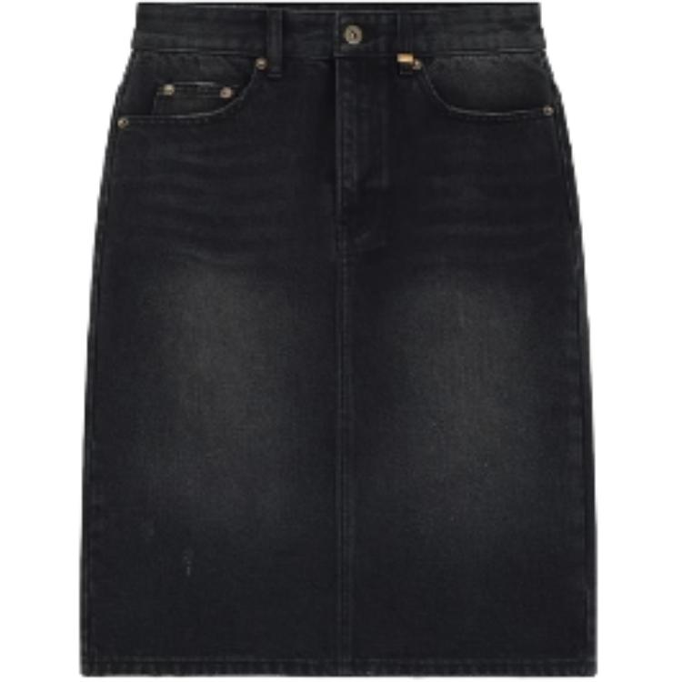 Order (Women) WE11DONE FW24 Faded Washed Black Denim Midi Skirt  Casual Style. WD-DS2-24-372-W-BK
