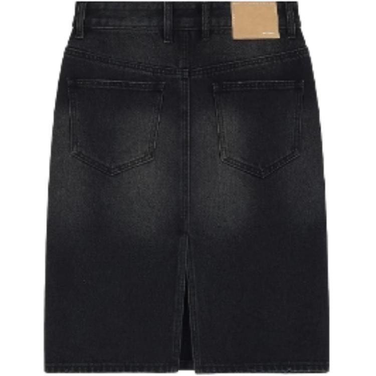 Lookbook (Women) WE11DONE FW24 Faded Washed Black Denim Midi Skirt  Casual Style. WD-DS2-24-372-W-BK