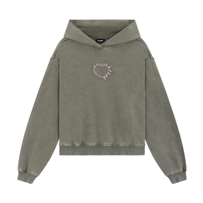 (Women) WE11DONE Heart-Shaped Washed Hoodie Khaki Color WD-TH3-23-806-U-KK