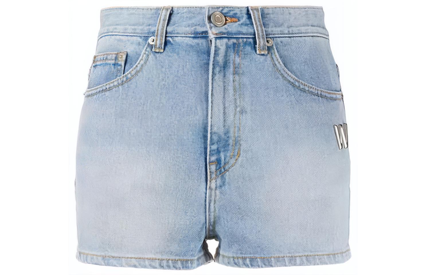 (Women) WE11DONE Metallic Logo Denim Shorts Women - Light Blue. WD-DP7-20-069-W-IC