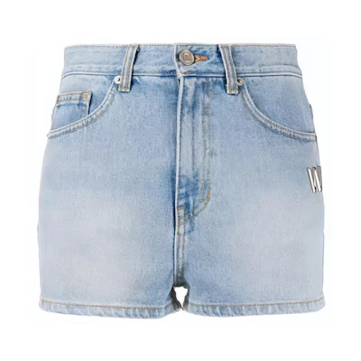 (Women) WE11DONE Metallic Logo Denim Shorts Women - Light Blue. WD-DP7-20-069-W-IC