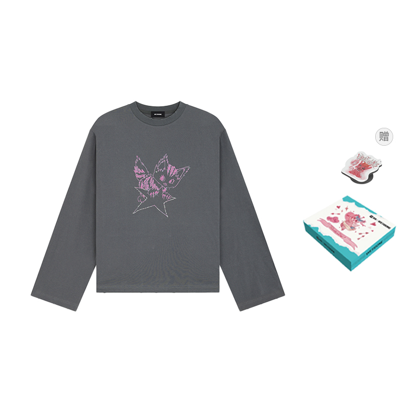 (Women) WE11DONE Printed Monster Crewneck Long Sleeve T-Shirt Women Charcoal Gray WD-TT2-24-773-U-CH