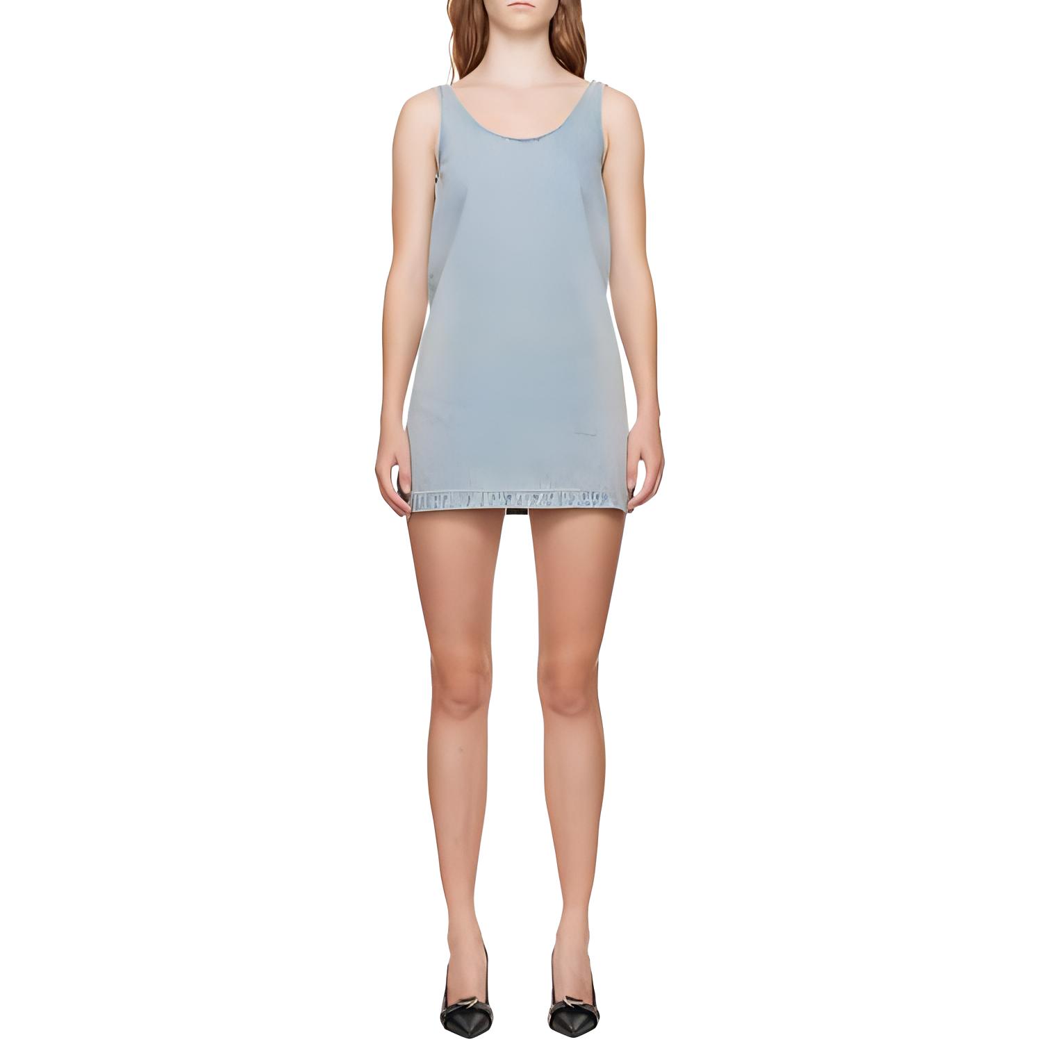 (Women) WE11DONE Solid Denim Mini Logo Sleeveless Dress  Blue WD-DO2-24-358-W-SK