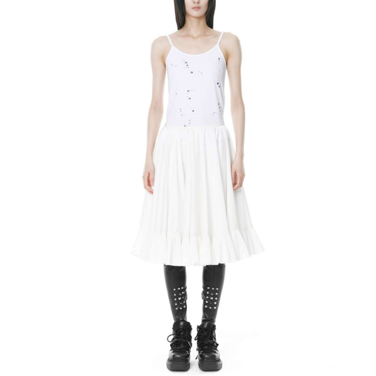 Lookbook (Women) WE11DONE Solid High-Waisted Pleated Casual Long Skirt . WD-SK3-21-232-W-WH