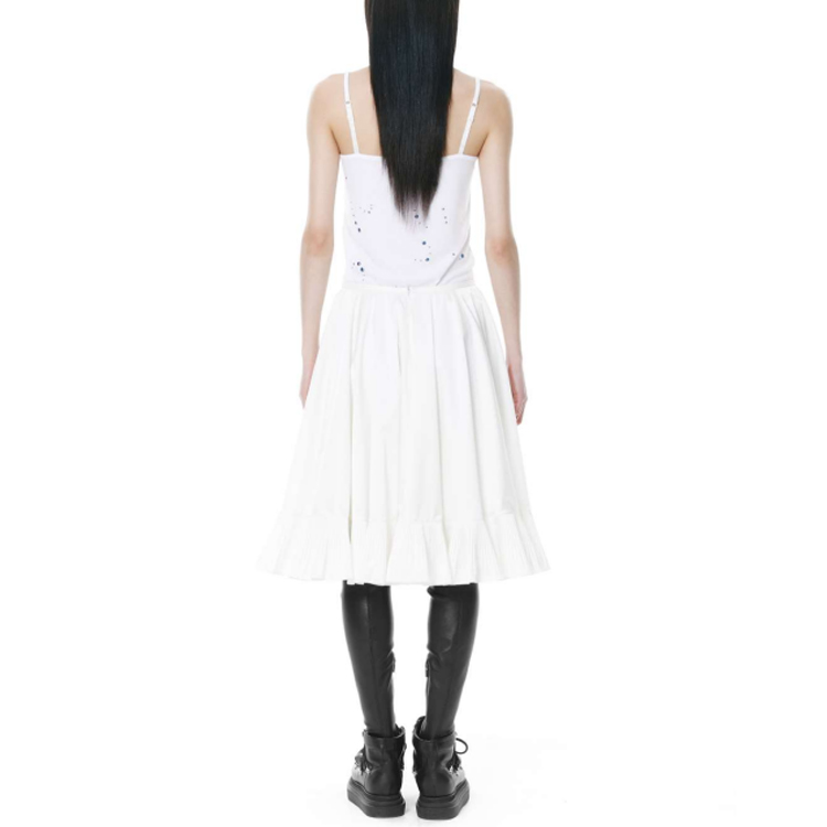 Shop (Women) WE11DONE Solid High-Waisted Pleated Casual Long Skirt . WD-SK3-21-232-W-WH