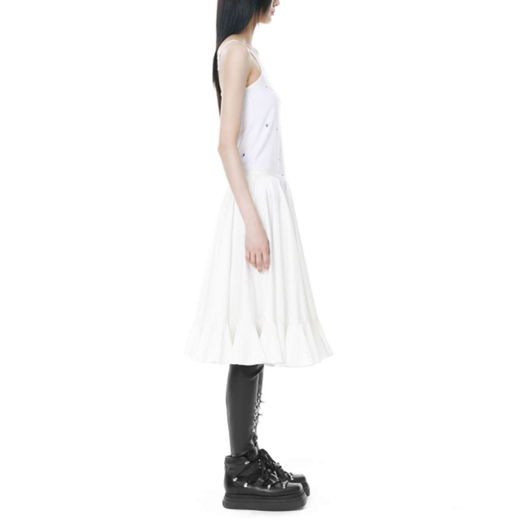 Purchase (Women) WE11DONE Solid High-Waisted Pleated Casual Long Skirt . WD-SK3-21-232-W-WH