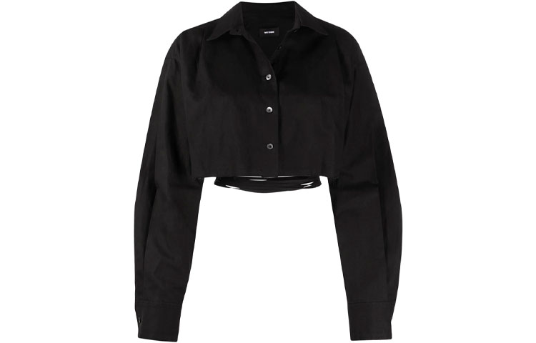 (Women) WE11DONE SS21  Black Cropped Long-Sleeve Shirt with Tie Detail WD-BL0-21-102-W-BK